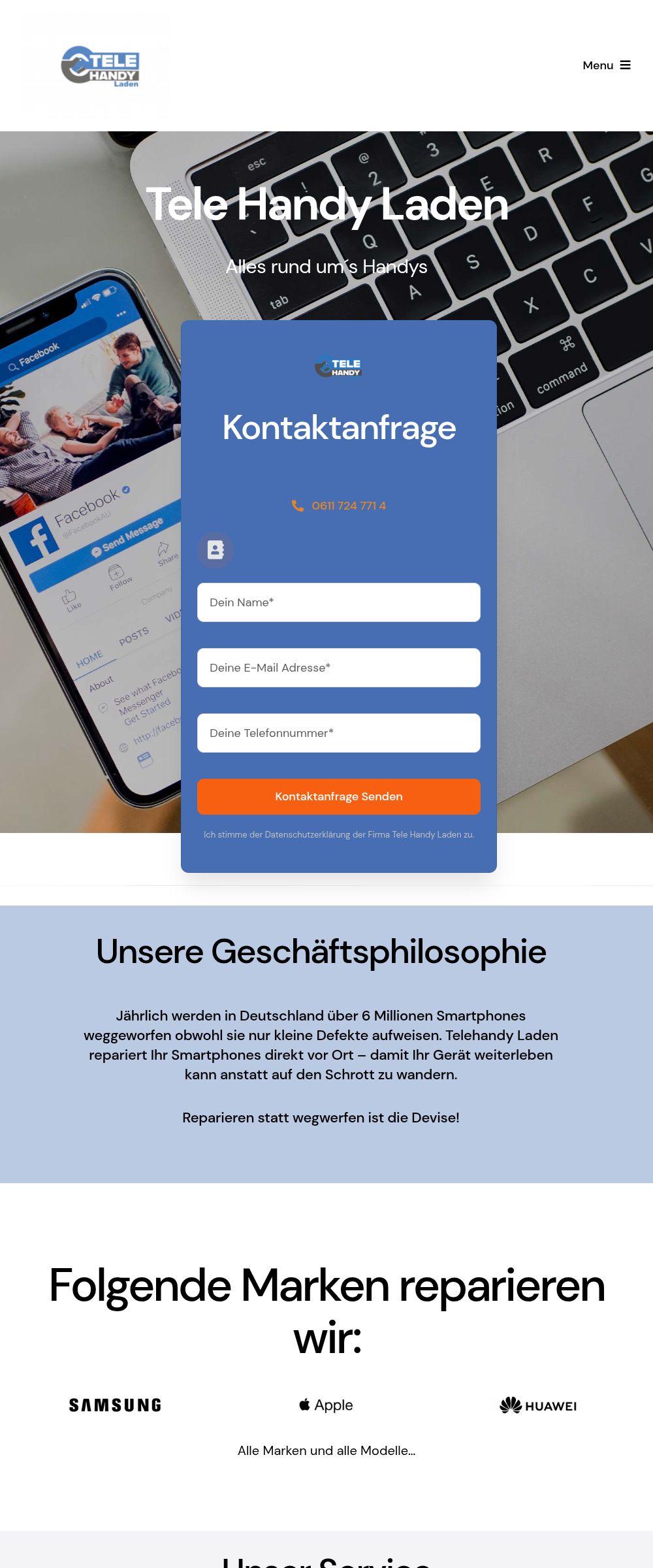 Webdesign-Referenz – Tele Handyladen, LandingPage