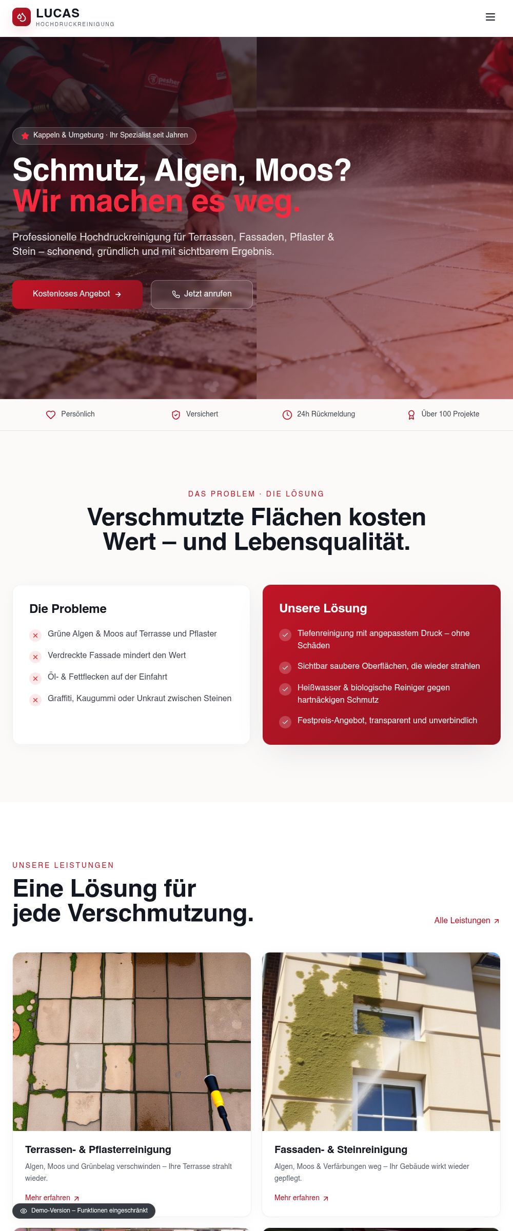 Webdesign-Referenz – Lucas - Hochdruckreinigung, Corporate Website