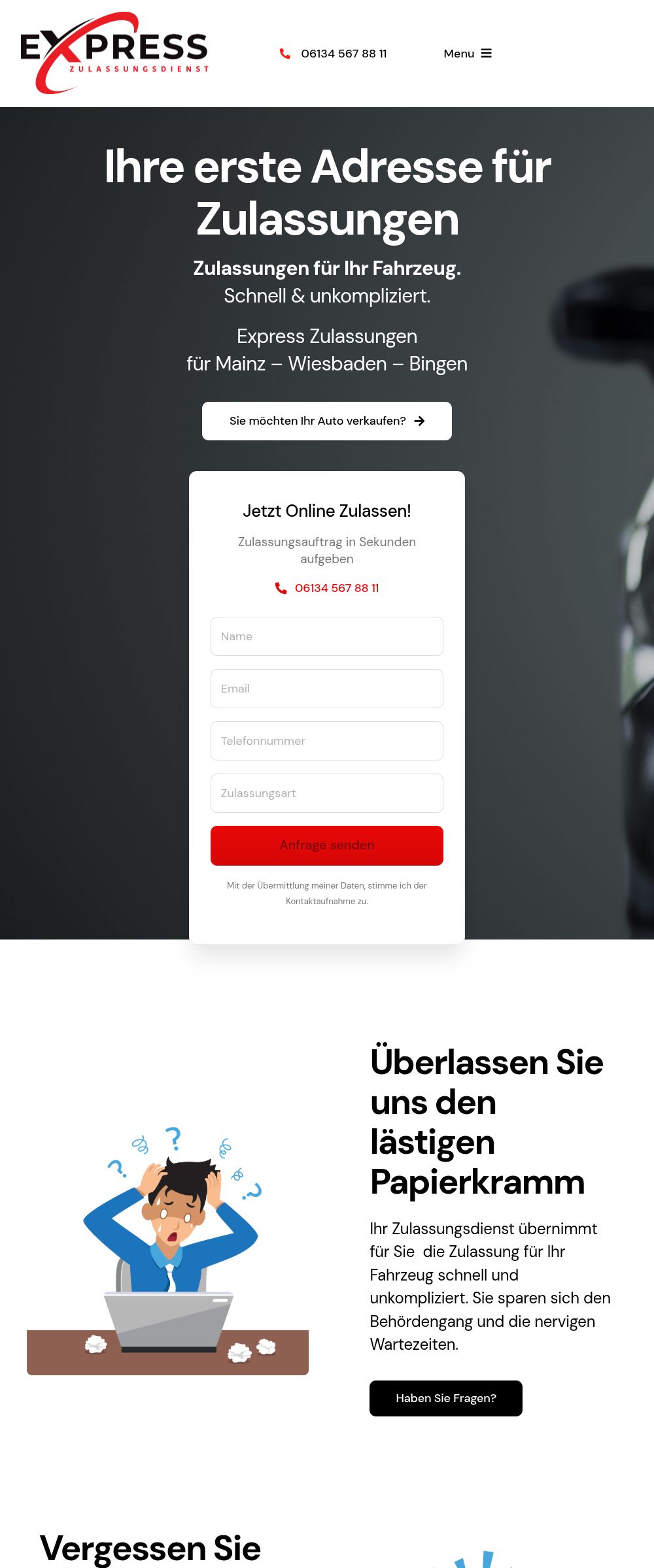 Webdesign-Referenz – Express Zulassungsdienst, LandingPage