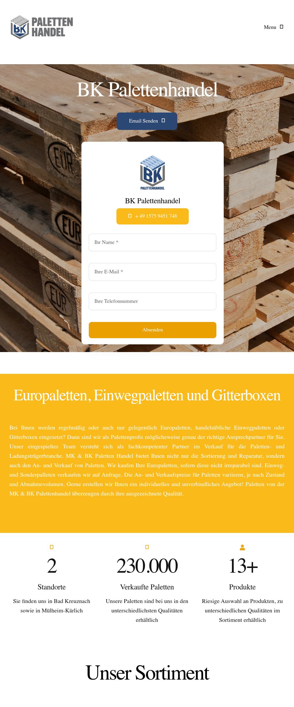 Webdesign-Referenz – Mühlheim Kärlicher Palettenhandel, LandingPage