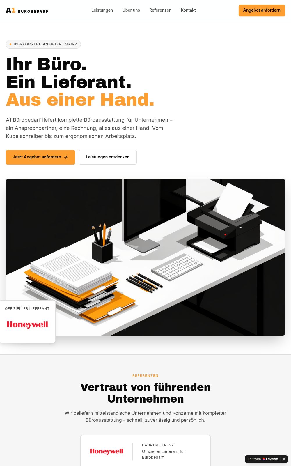 Webdesign-Referenz – A1 Bürobedarf, One Pager