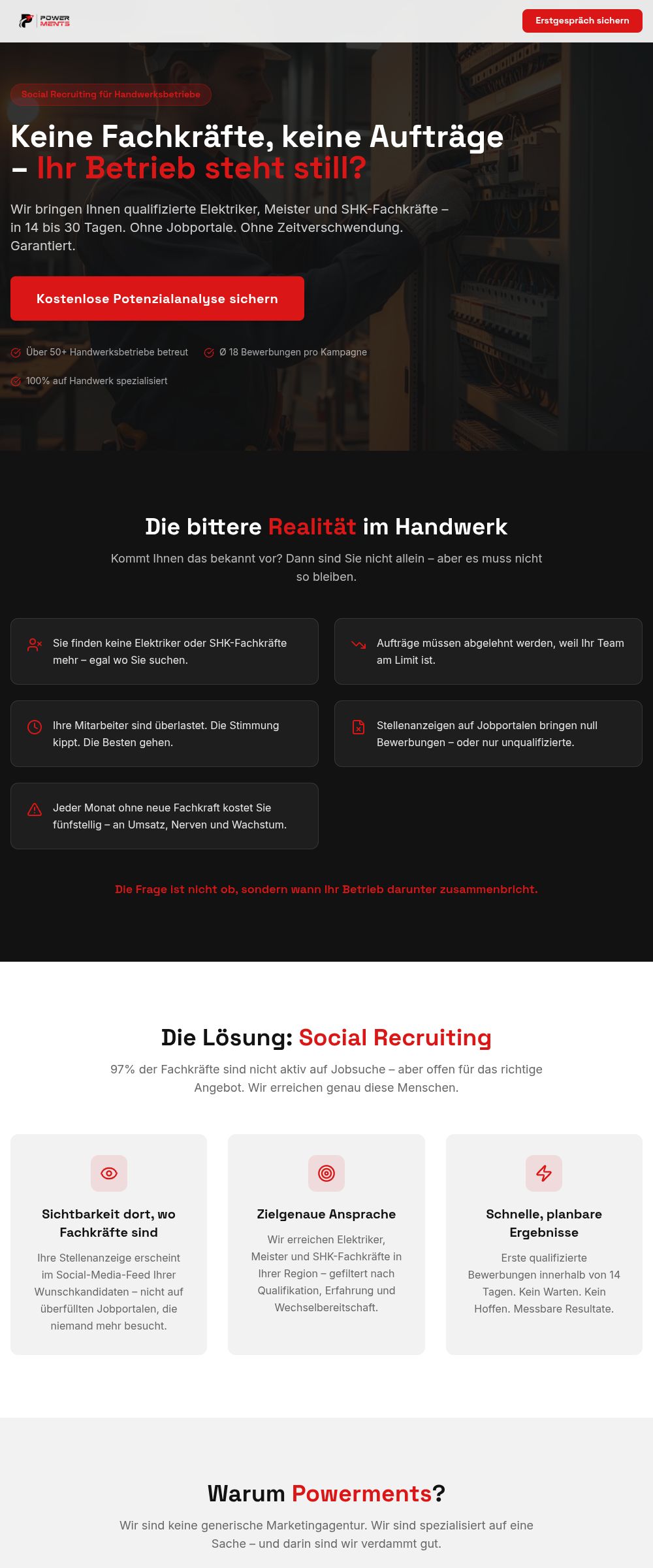 Webdesign-Referenz – PowerMents - Social Recruiting, LandingPage