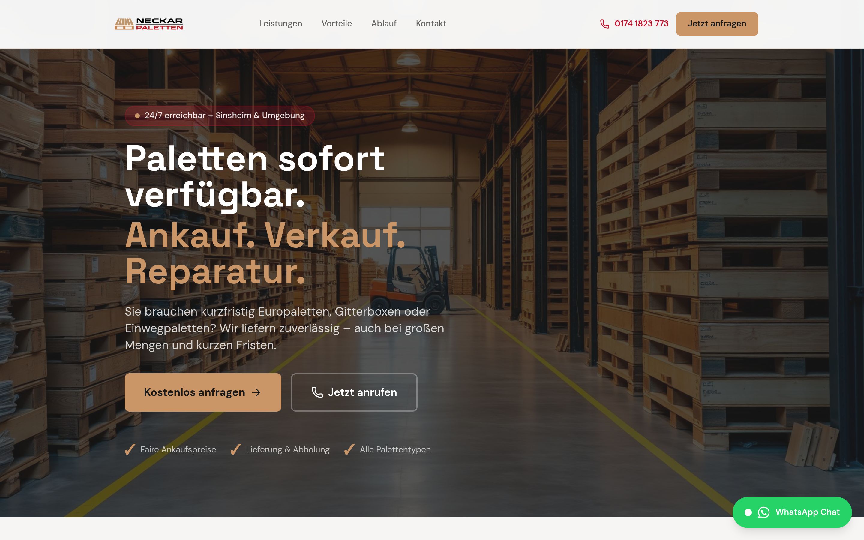 Webdesign-Referenz – Neckar Palettenhandel , Landingpage