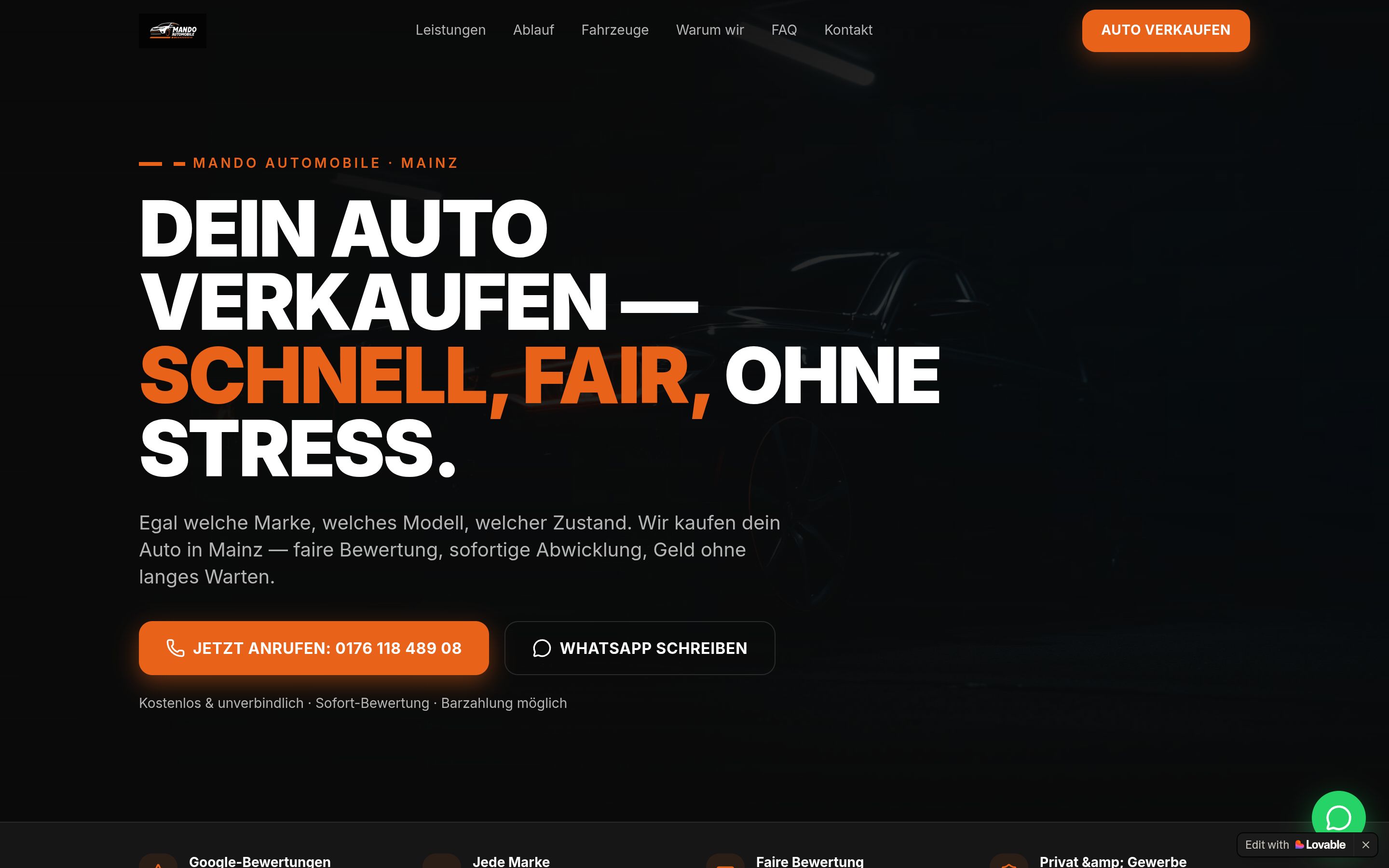 Webdesign-Referenz – Mando Automobile, Onepager