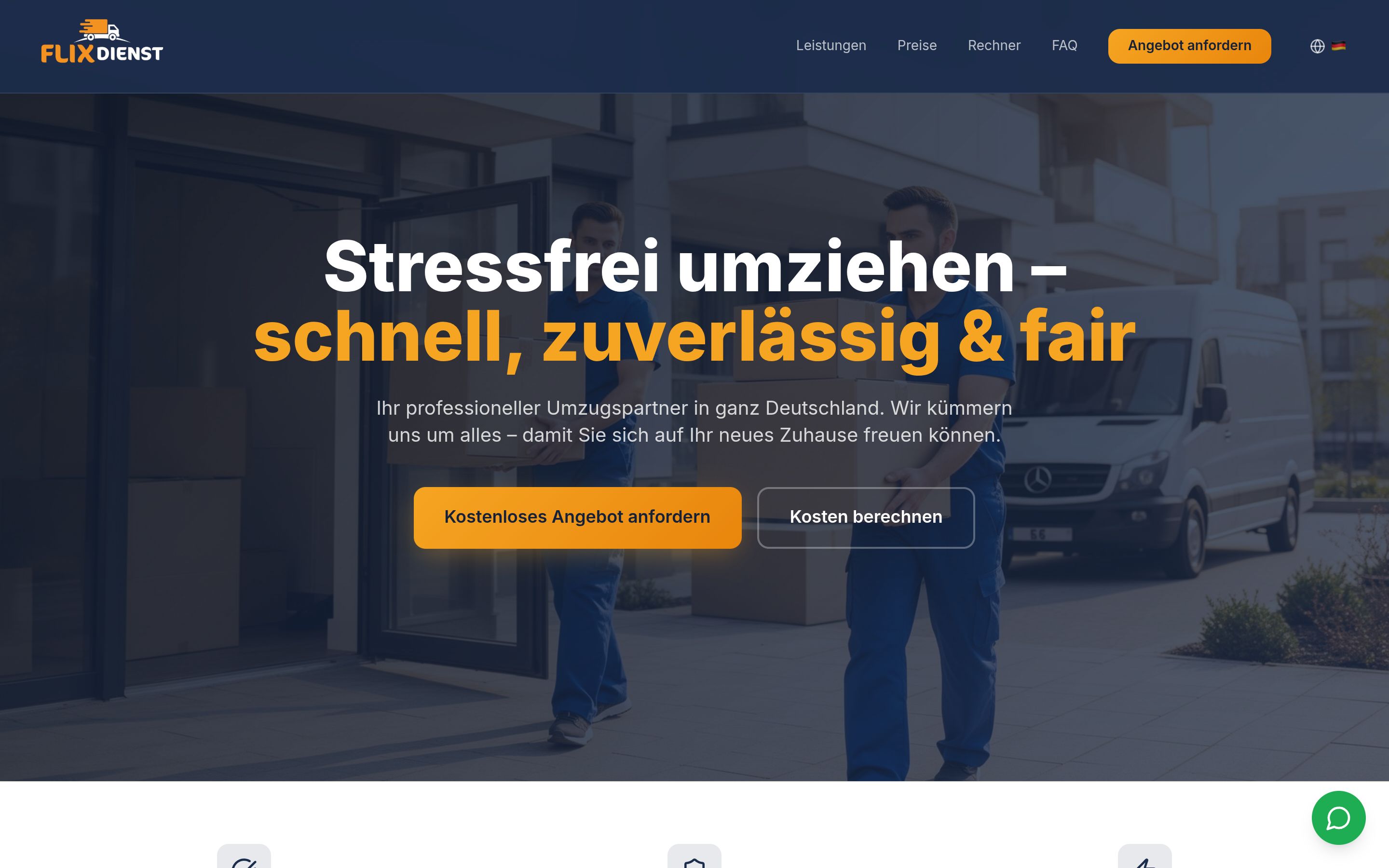 Webdesign-Referenz – FLIXDienst | Umzüge & Transport, LandingPage