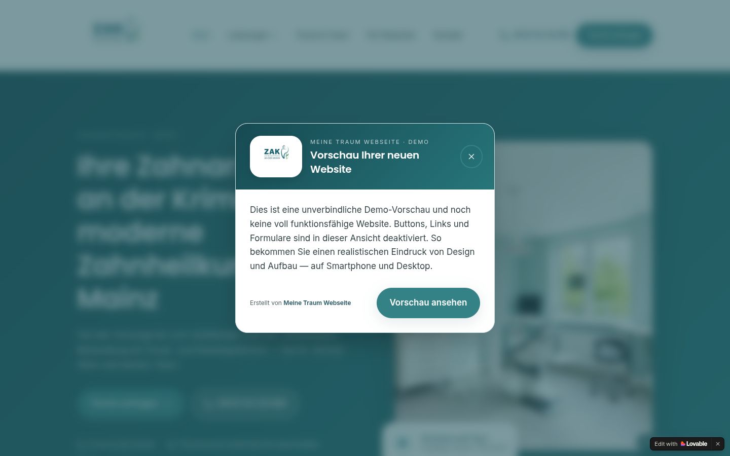 Webdesign-Referenz – ZAK - Zahnarztpraxis an der Krimm Mainz, Corporate MultiPage