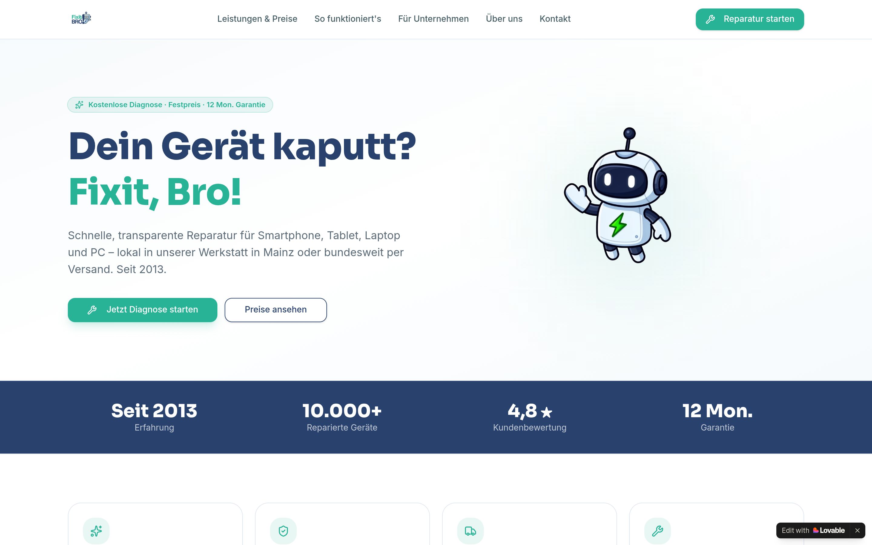 Webdesign-Referenz – FixitBro! - Handyreparatur , Corporate MultiPage