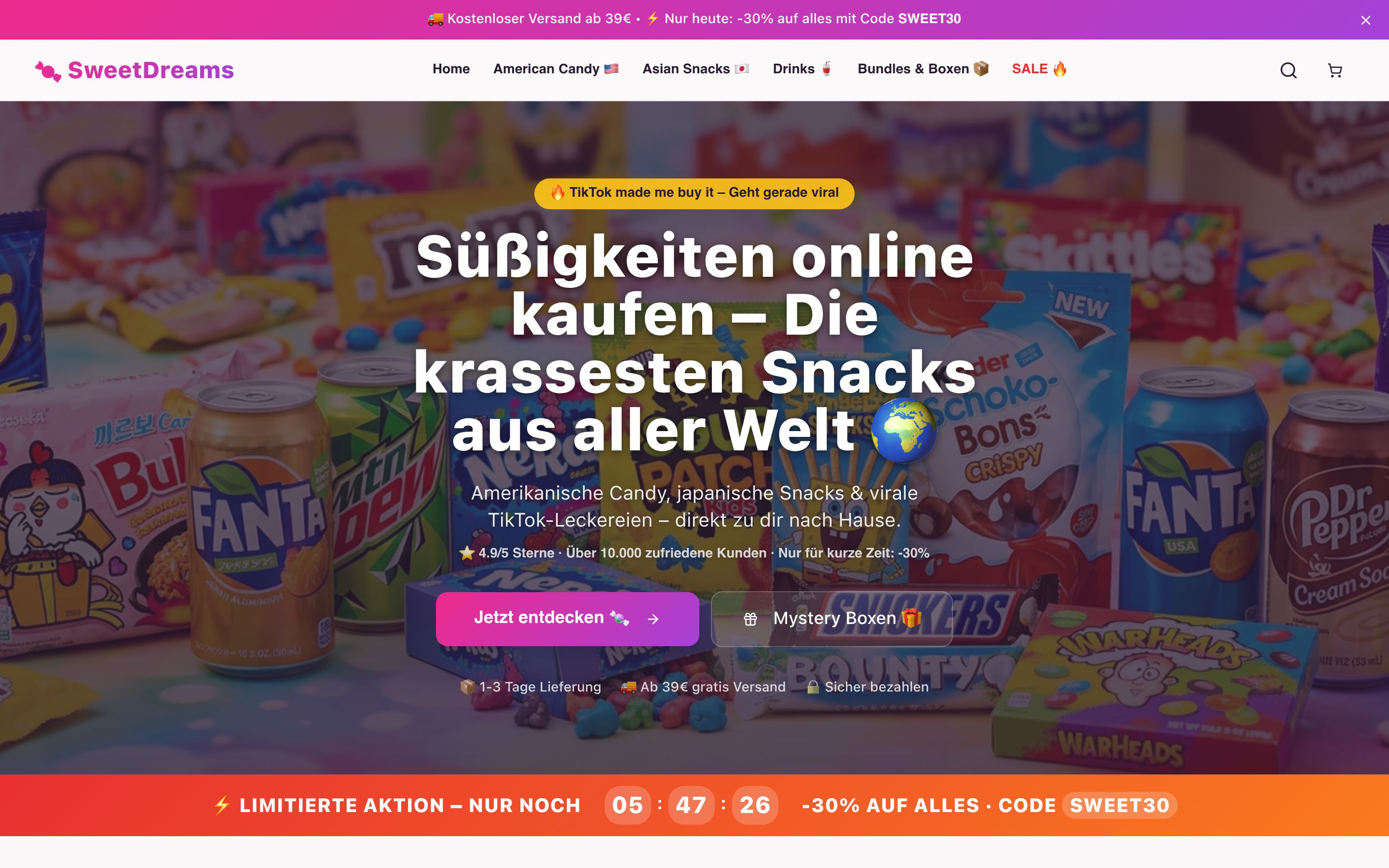 Webdesign-Referenz – SweetDreams Online Shop, E-Commerce